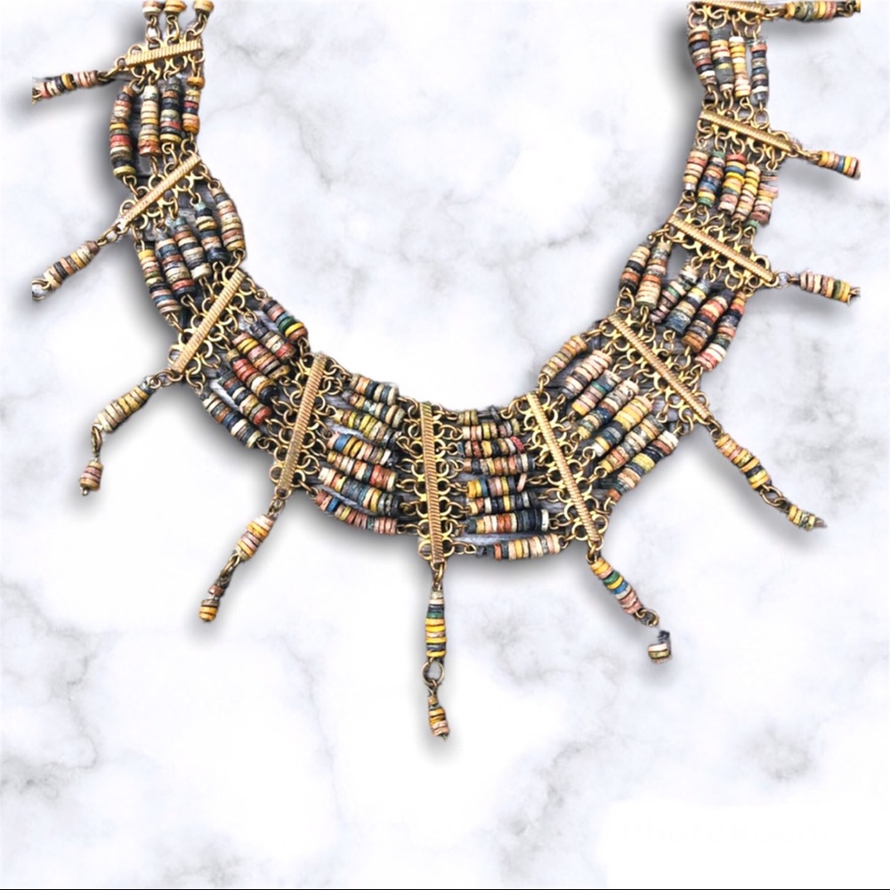 Antique Clay Bead Statement Gold Necklace (1920s)